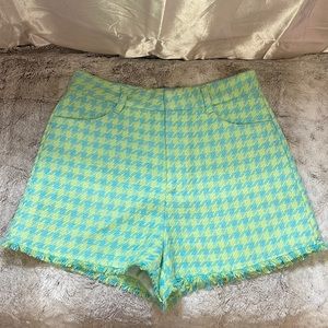 Zara Neon Green & Sky Blue Tweed High Waisted Shorts